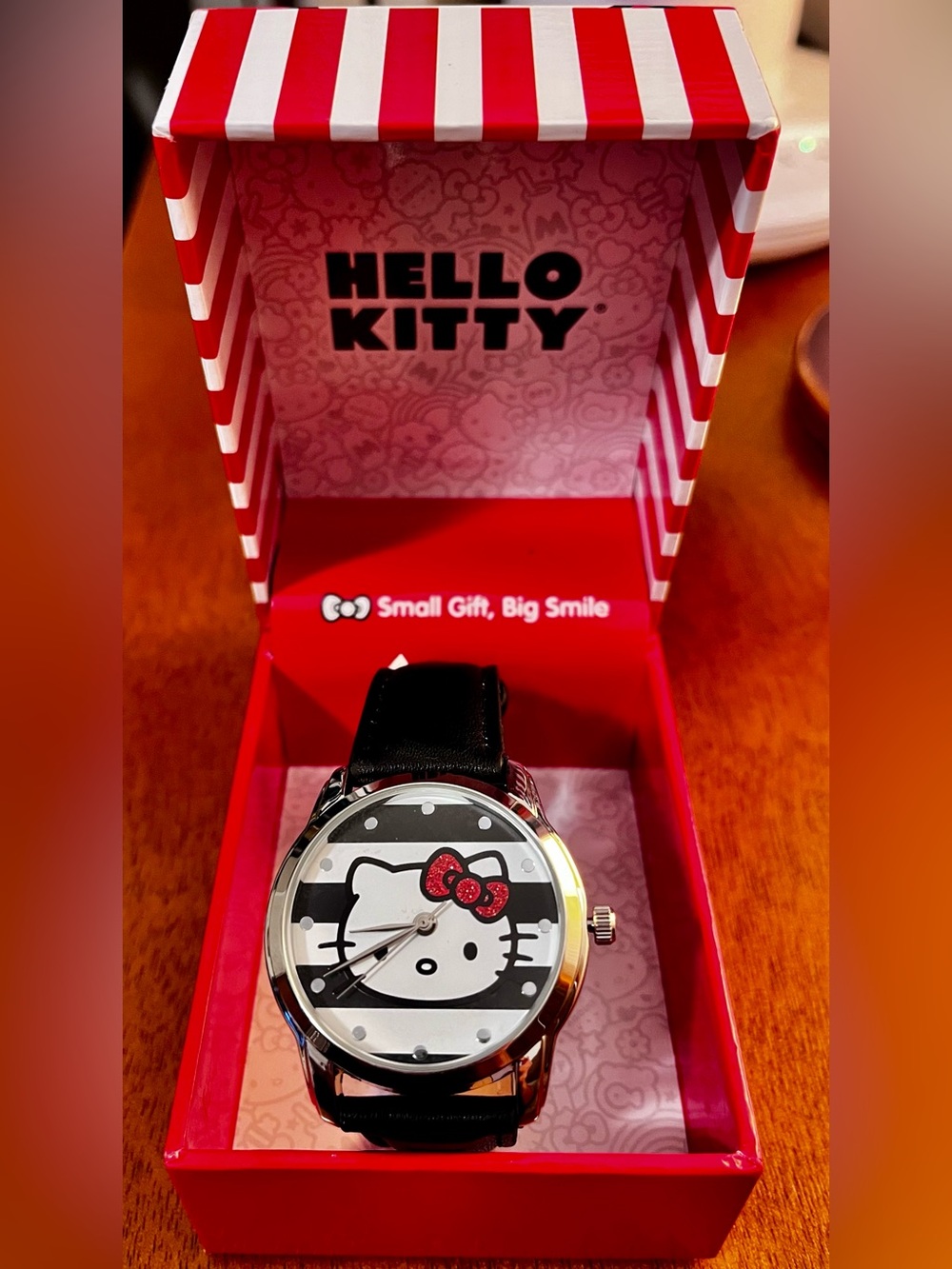 Hello Kitty Black Strap Watch with Red Bow Accent